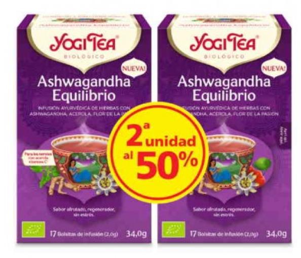 plantas en filtro YOGI TEA ASHWAGANDHA EQUILIBRIO 2ªUD AL 50% 2X17 BOLISTAS