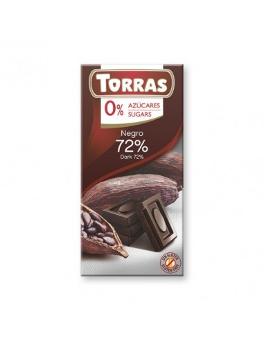 repostería y chocolates CHOCOLATE NEGRO 72% CACAO SIN AZÚCAR 75 g